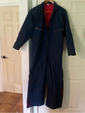 Men's Navy Insulated Coveralls with Red Lining Vintage Big Ben Large